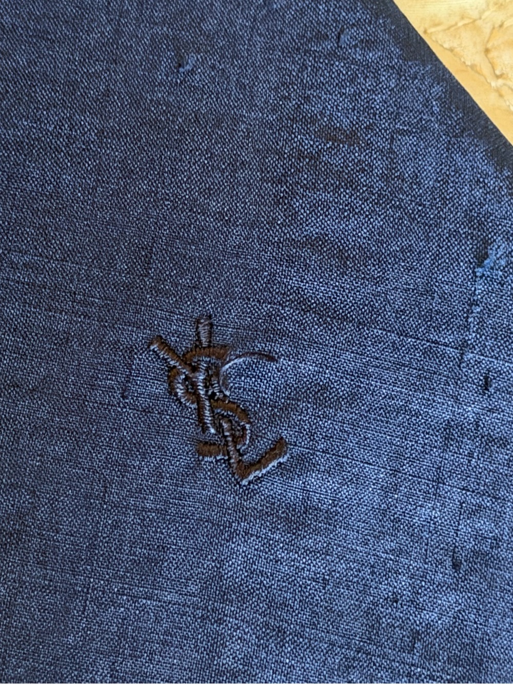 Vintage YSL Yves Saint Laurent Navy Raw Silk Tie Minimalist Designer Unisex